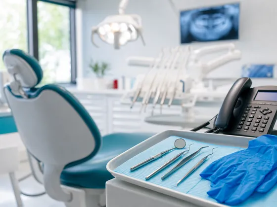 Dental chair and sterile instruments ready for an urgent appointment